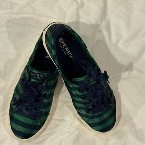 Sperry Crest Stripe Navy and Green Shoes